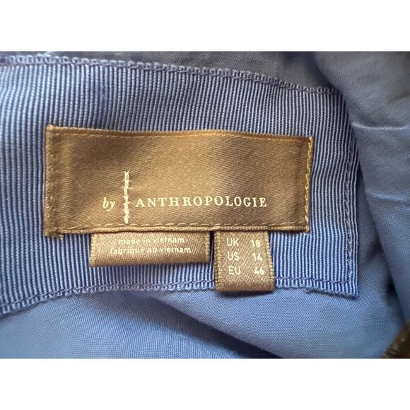 Anthropologie Blue & Black Velvet Floral Short-Sleeve Dress Open Back Size 14 - Picture 5 of 7